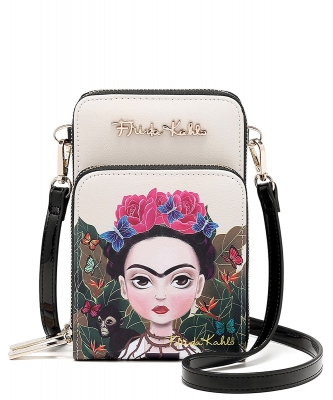 Frida Kahlo Cell Phone Purse Wallet Crossbody Bag FJC104 BEIGE